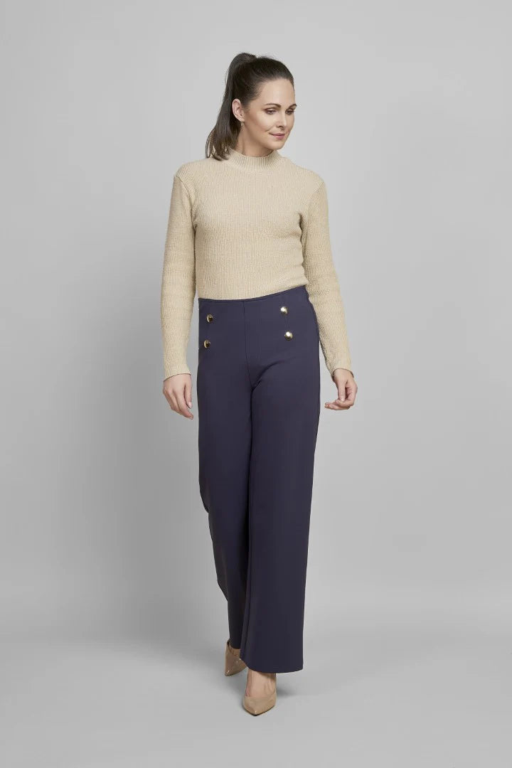 Pinns Black Wide Leg Trousers with Button Detail