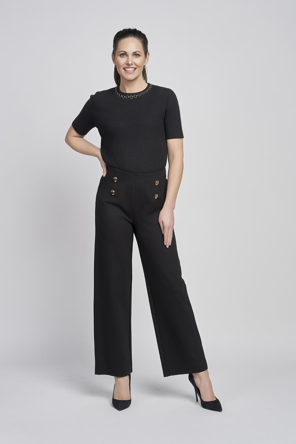 Pinns Wide Leg Trousers with Button Detail