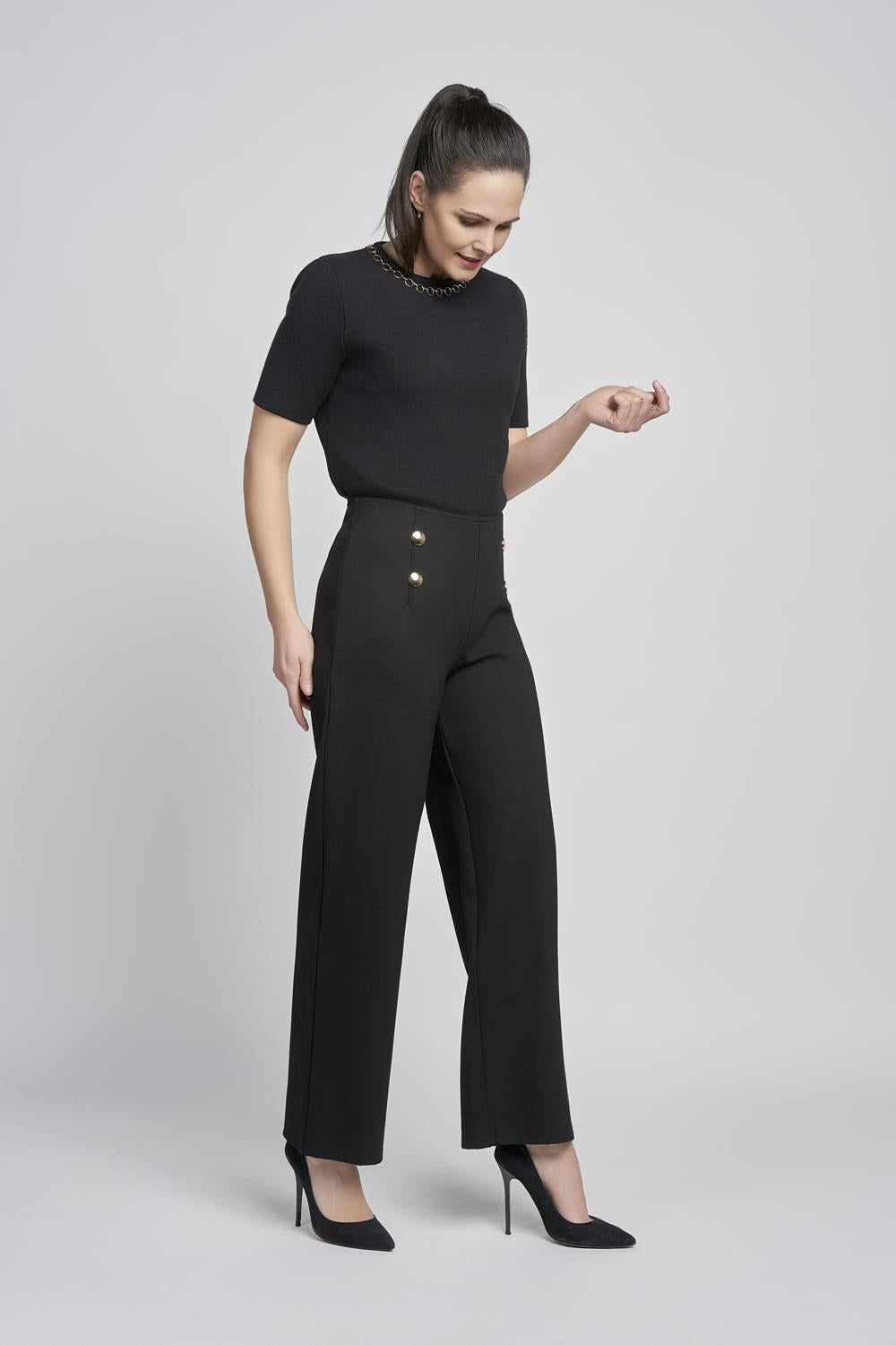Pinns Wide Leg Trousers with Button Detail