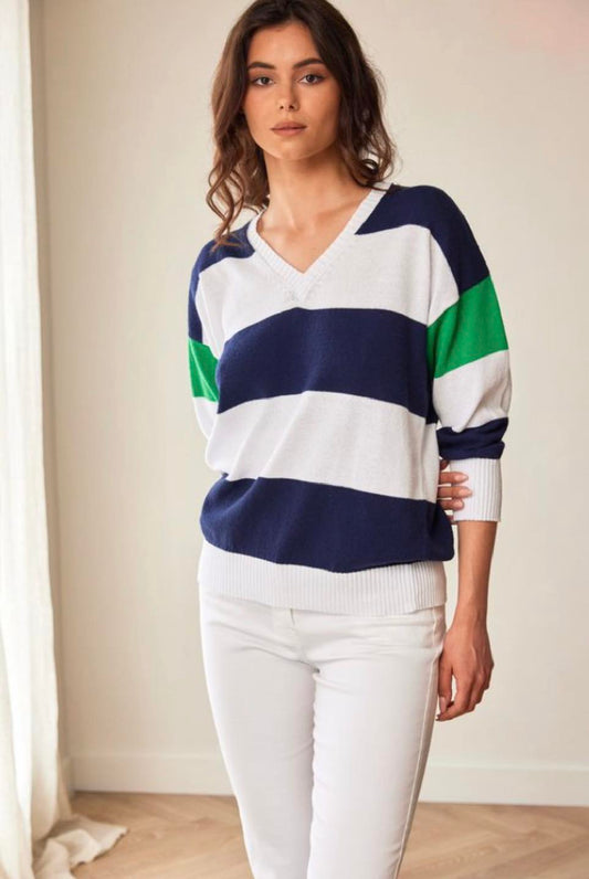 Peruzzi Stripe V Neck Jumper