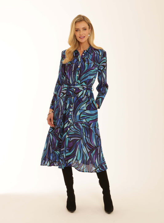 Pomodoro Blue Mosaic Shirt Dress