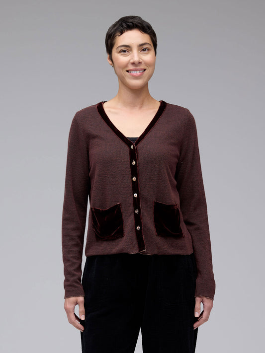 Cut Loose Crop Cardigan with Velvet Trim