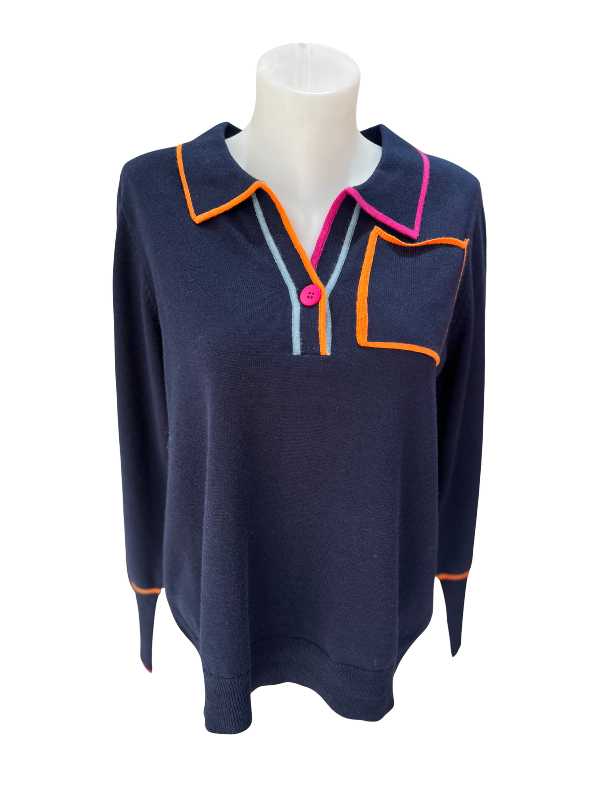 See Saw Collared Trim Sweater