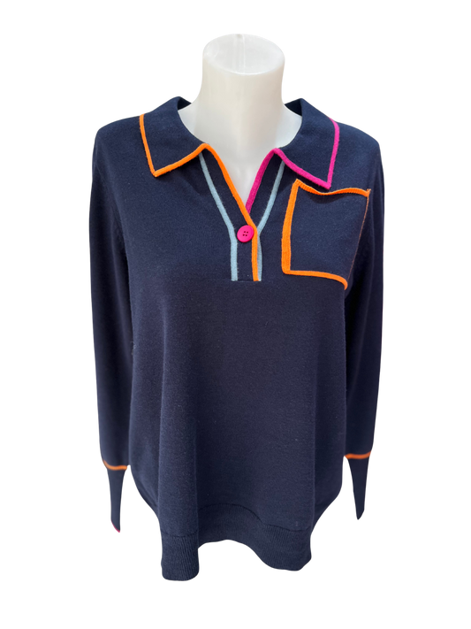 See Saw Collared Trim Sweater