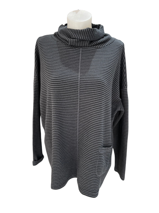 Cut Loose O/S Funnel Pullover with Stripes