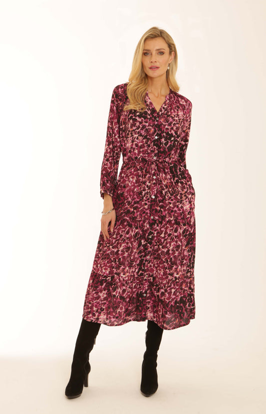 Pomodoro Berry Leopard Tiered Dress