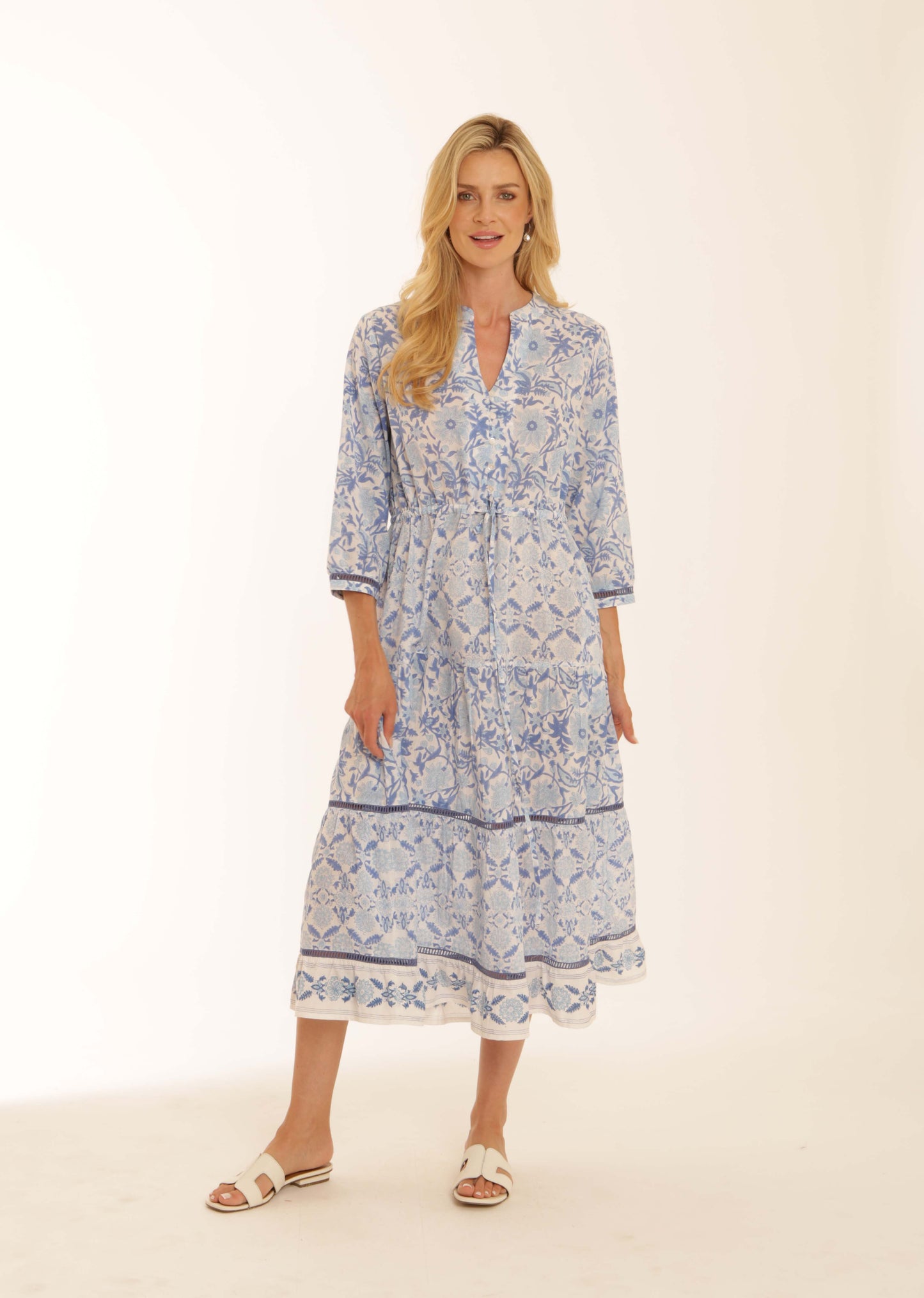 Pomodoro Blue Block Print Dress