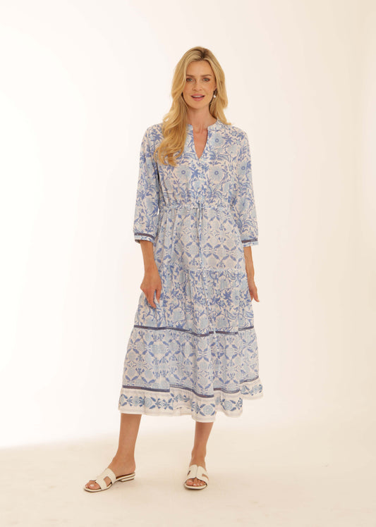 Pomodoro Blue Block Print Dress