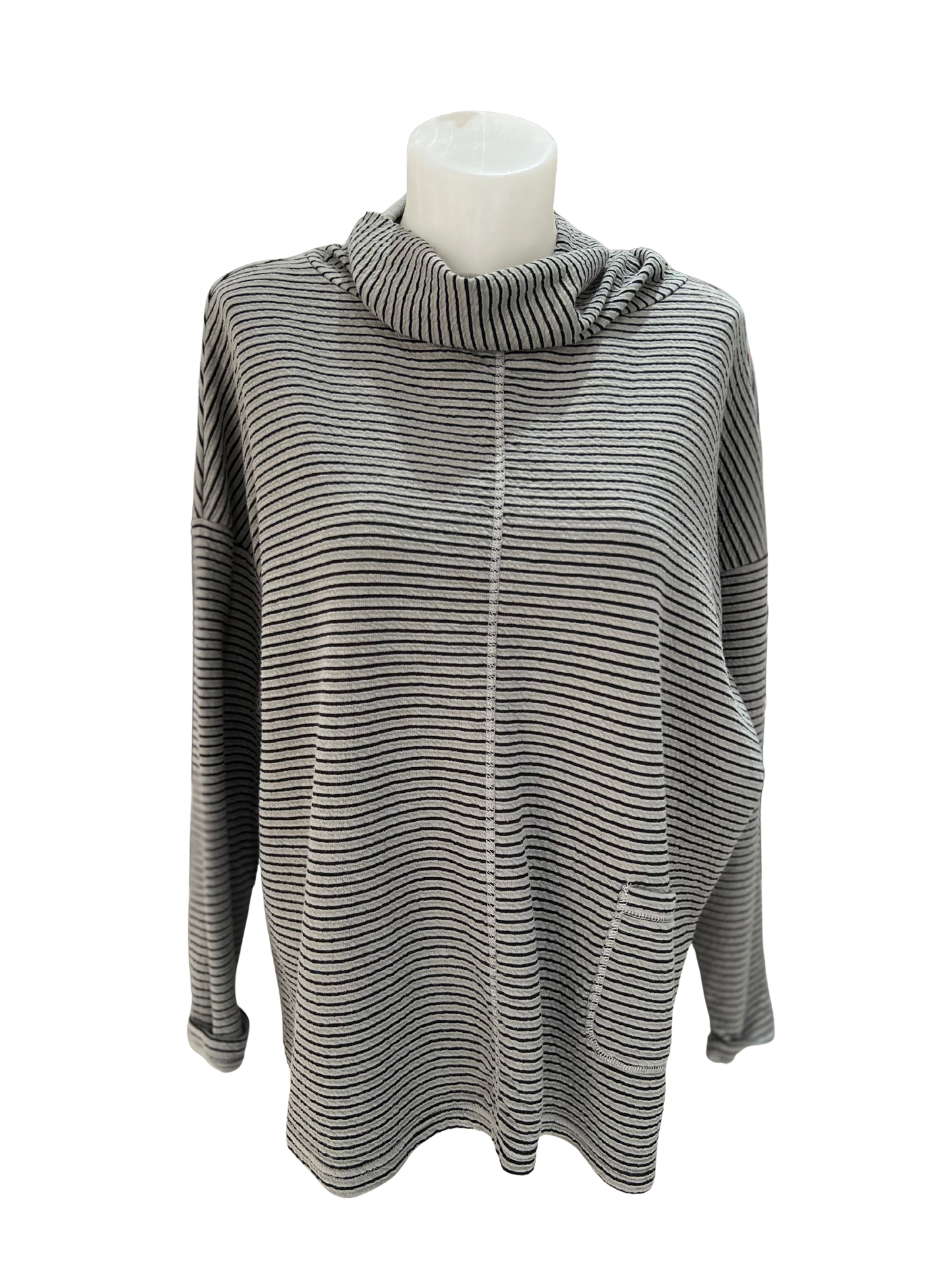 Cut Loose O/S Funnel Pullover with Stripes