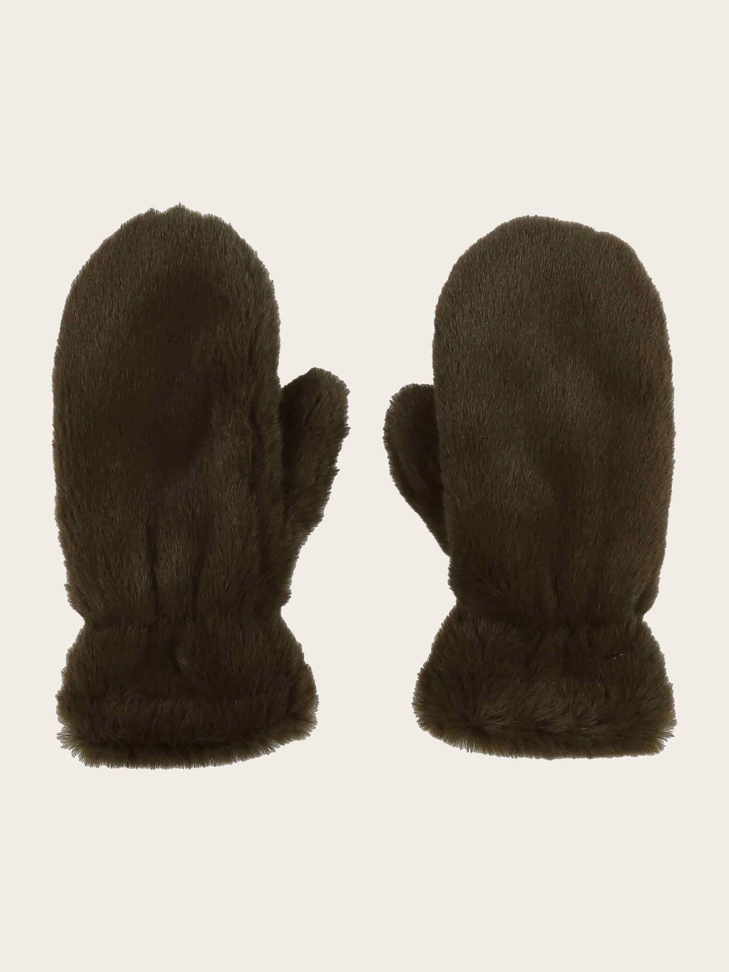 Loeveinch  Faux Fur Khaki Mittens