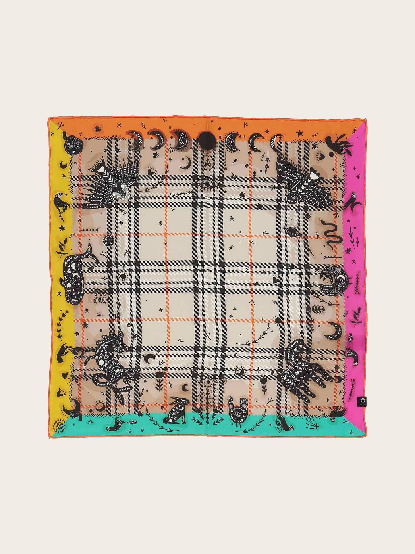 Fraas Mystical Print Plaid Silk Neckerchief