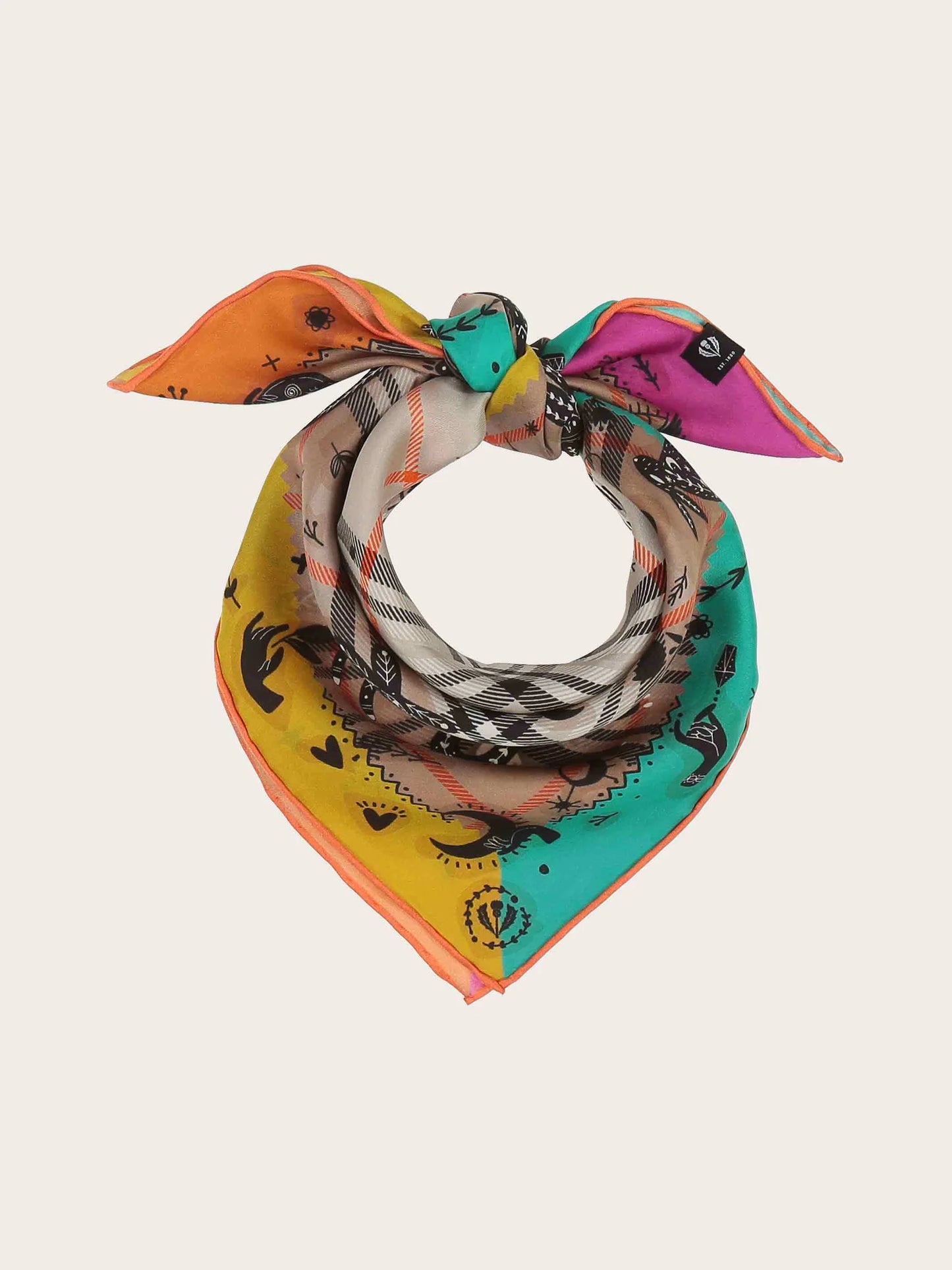 Fraas Mystical Print Plaid Silk Neckerchief