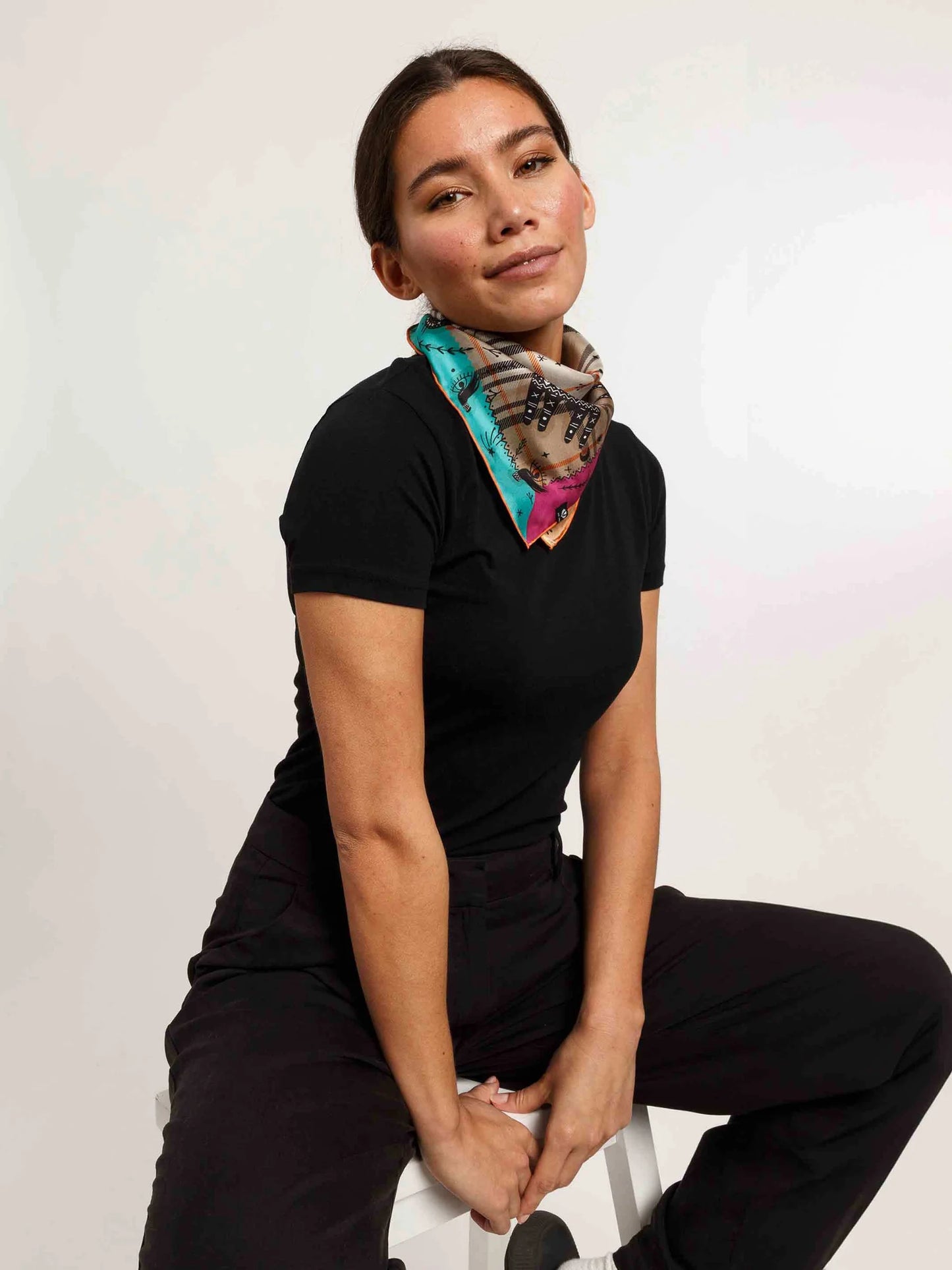 Fraas Mystical Print Plaid Silk Neckerchief