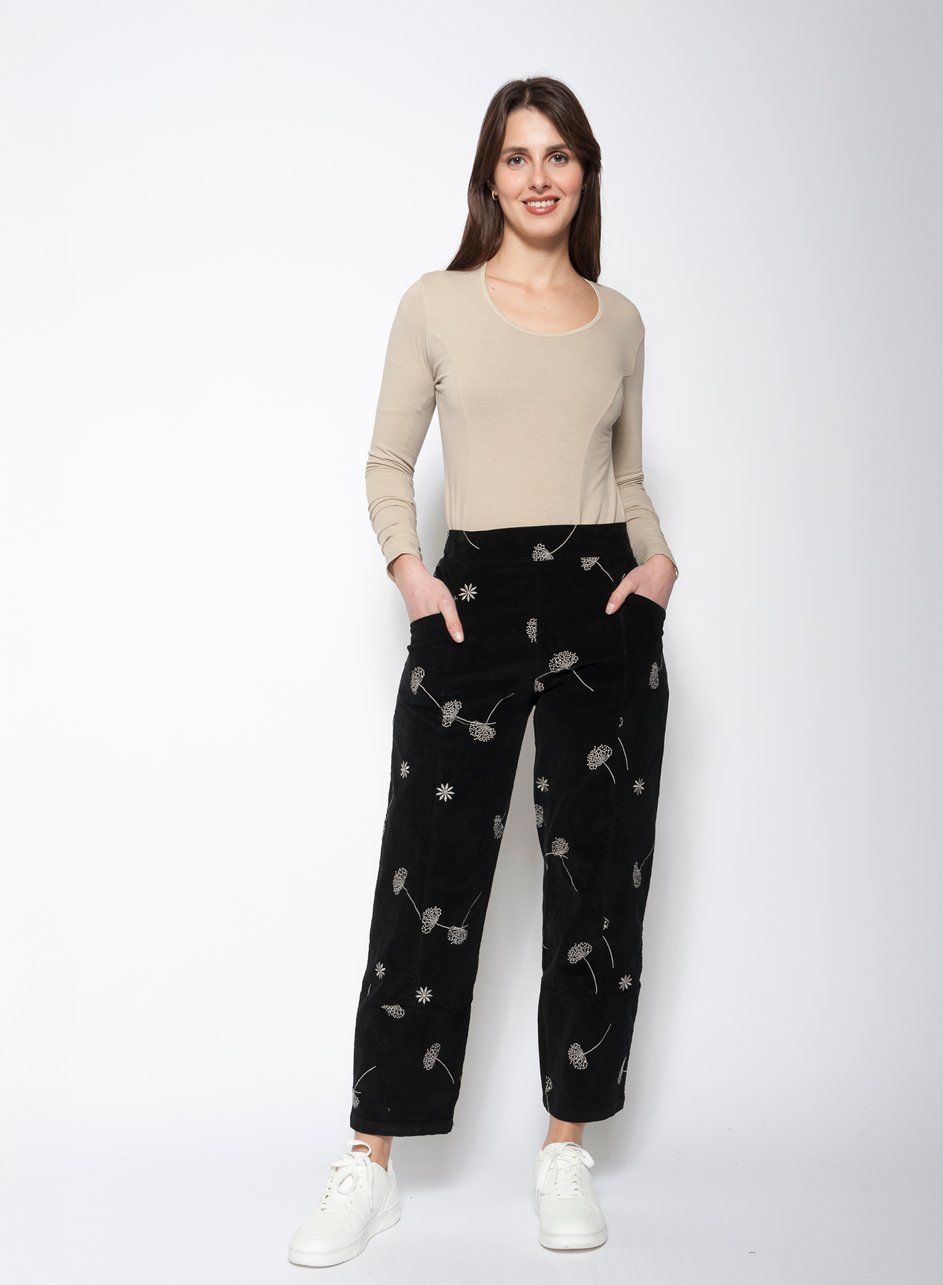 Blueberry Embroidered Cord Trousers
