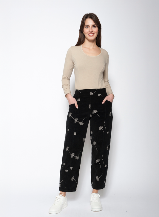Blueberry Embroidered Cord Trousers