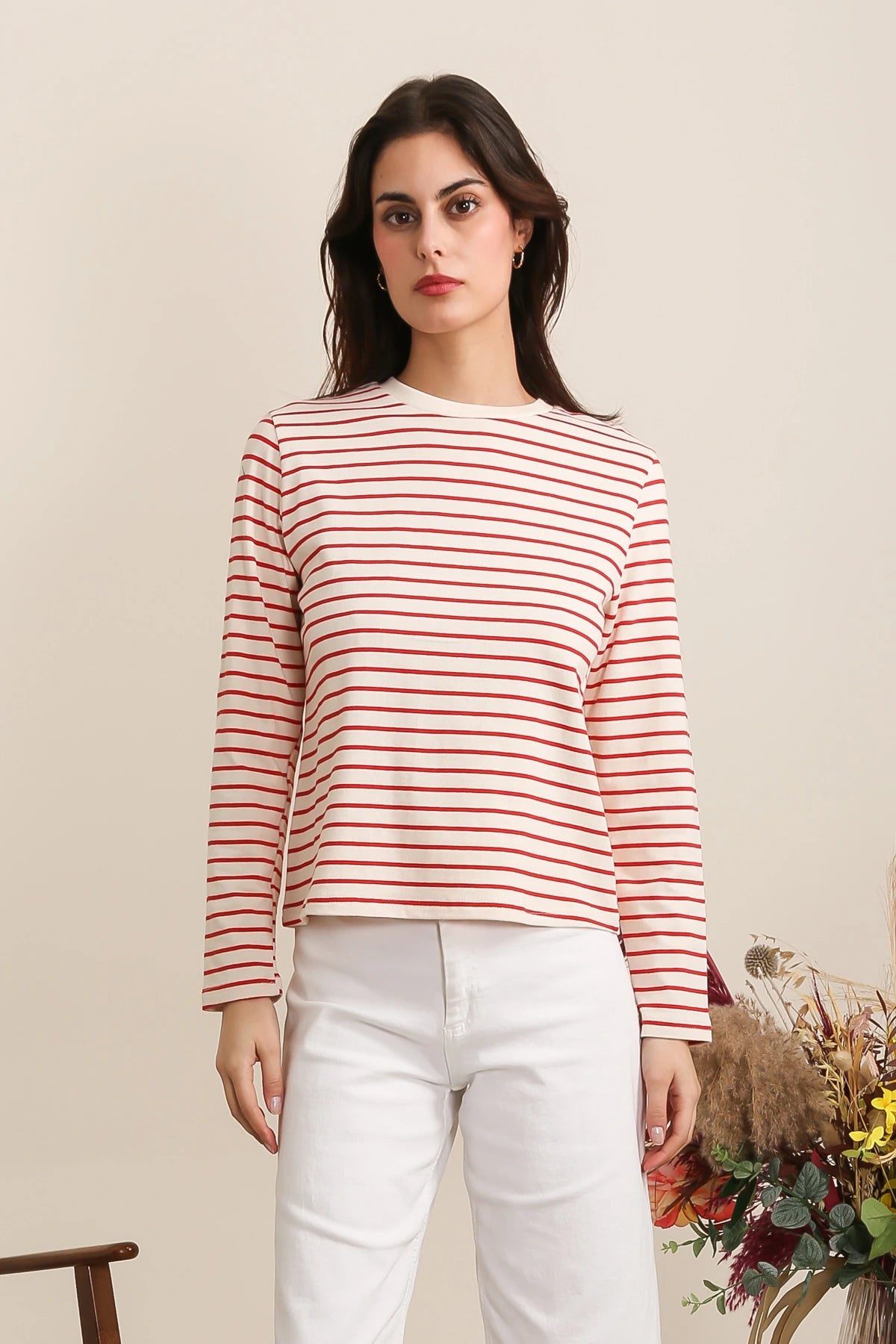 Daphnea Striped Long Sleeve Top