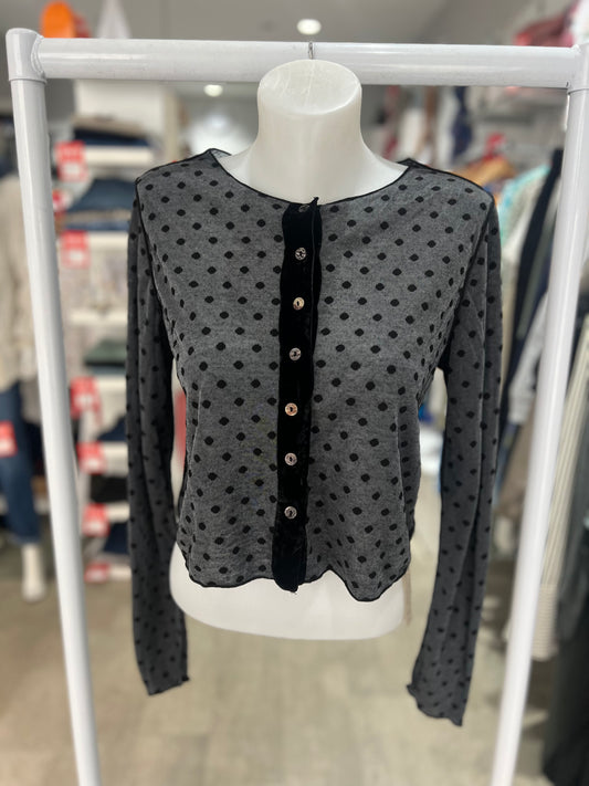 Cut Loose Polka Dot Cardigan with Velvet Trim