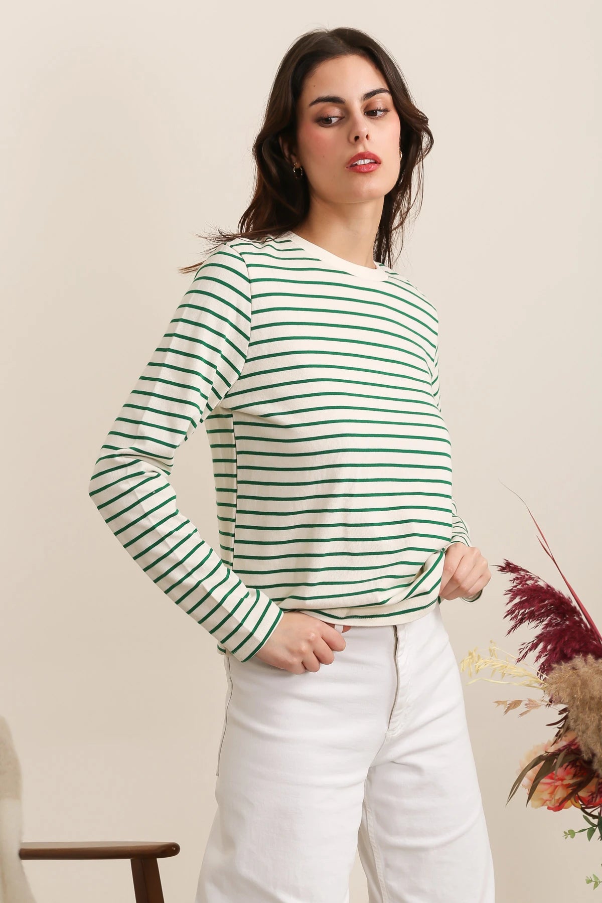 Daphnea Striped Long Sleeve Top