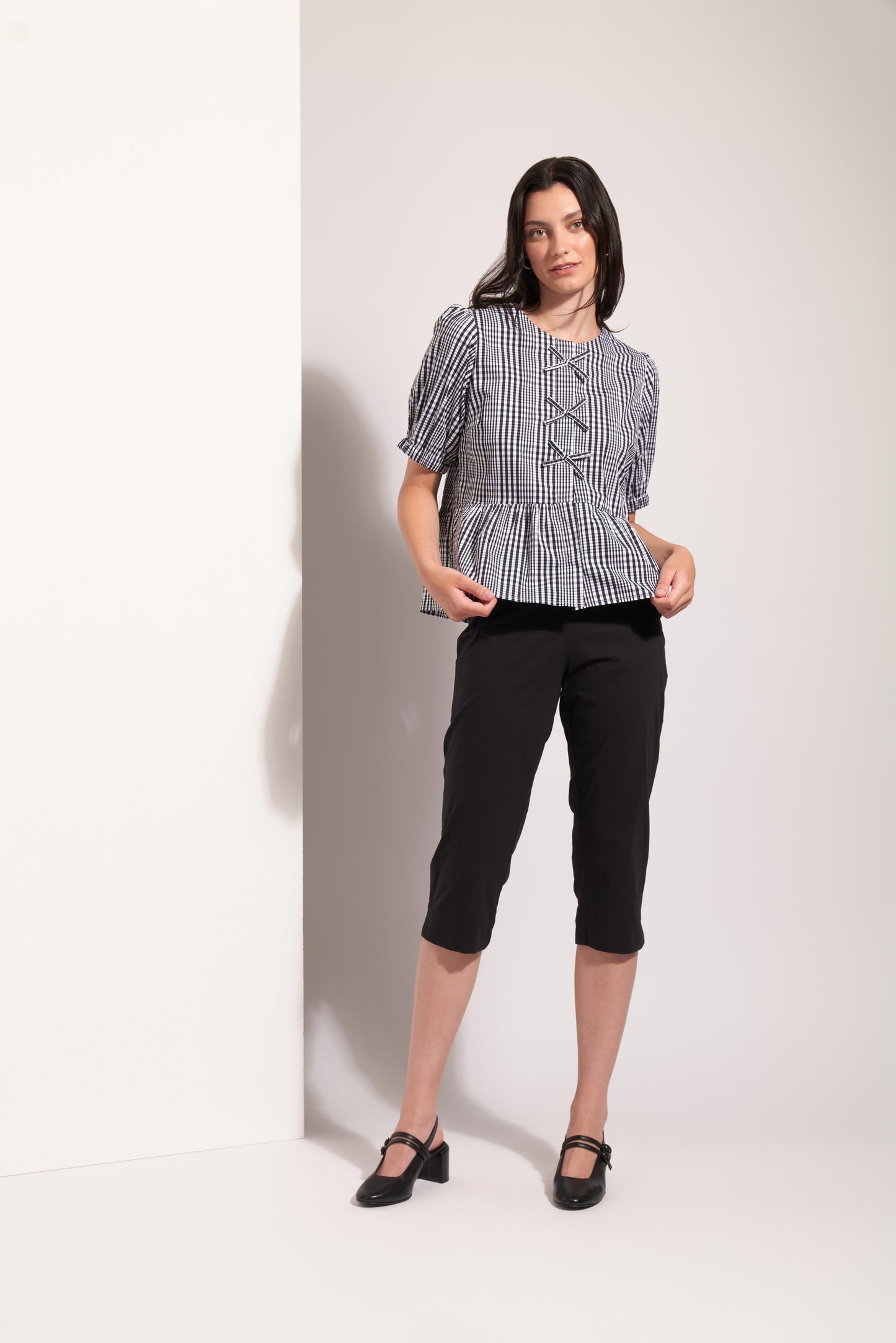 Foil My Tie Black Check Top