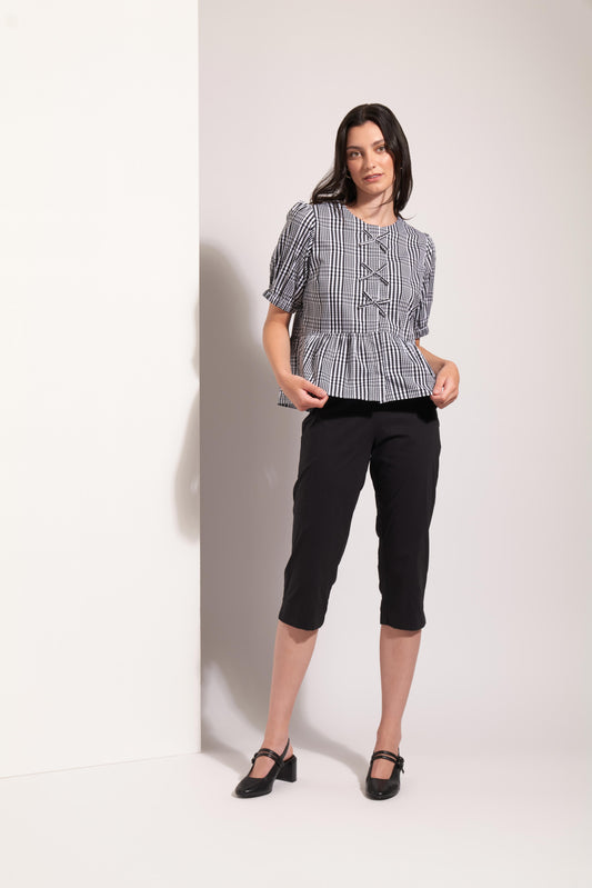 Foil My Tie Black Check Top