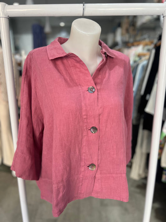 By Basics Linen Lab Coat Blouse - Dusty Camelia