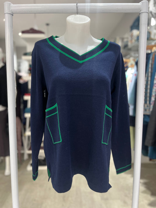 See Saw Navy/Green Pocket Sweater