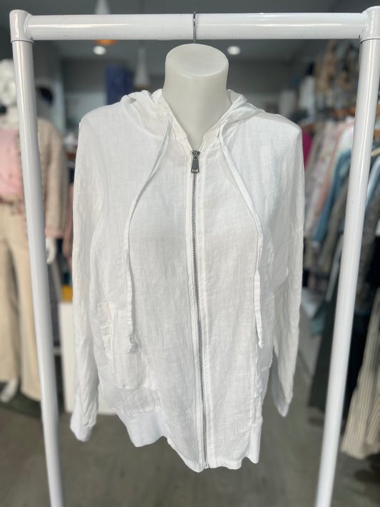 Art Premium Linen White Hooded Zip Jacket
