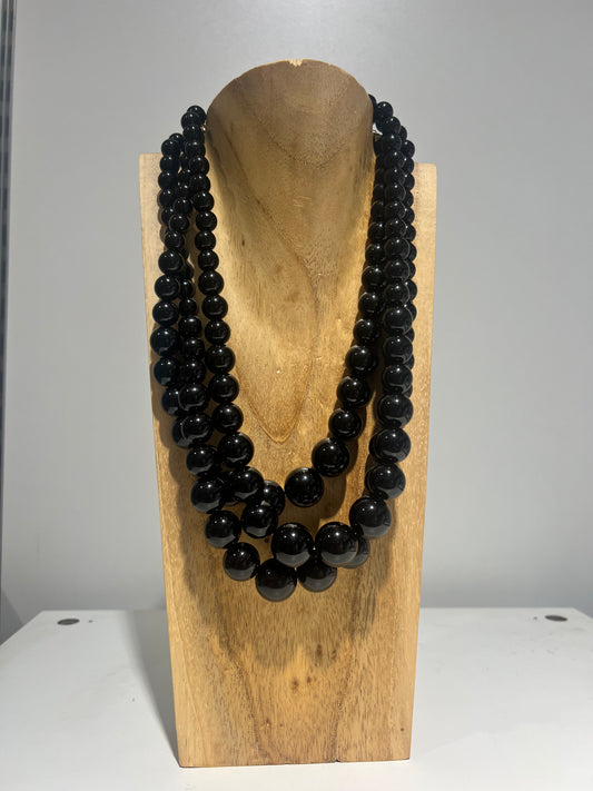 Chalk Black Three Strand Beaded Necklace