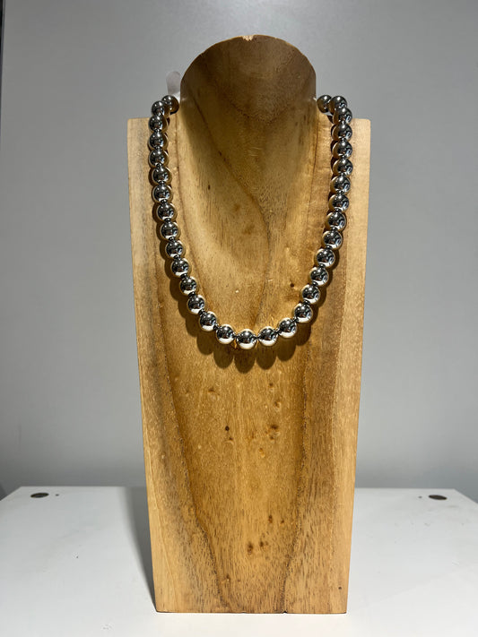 Chalk Single Strand Silver Beaded Necklace