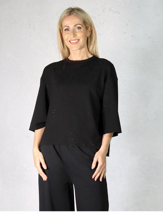 Deck by Decollage O/S Black Rhinestone Top