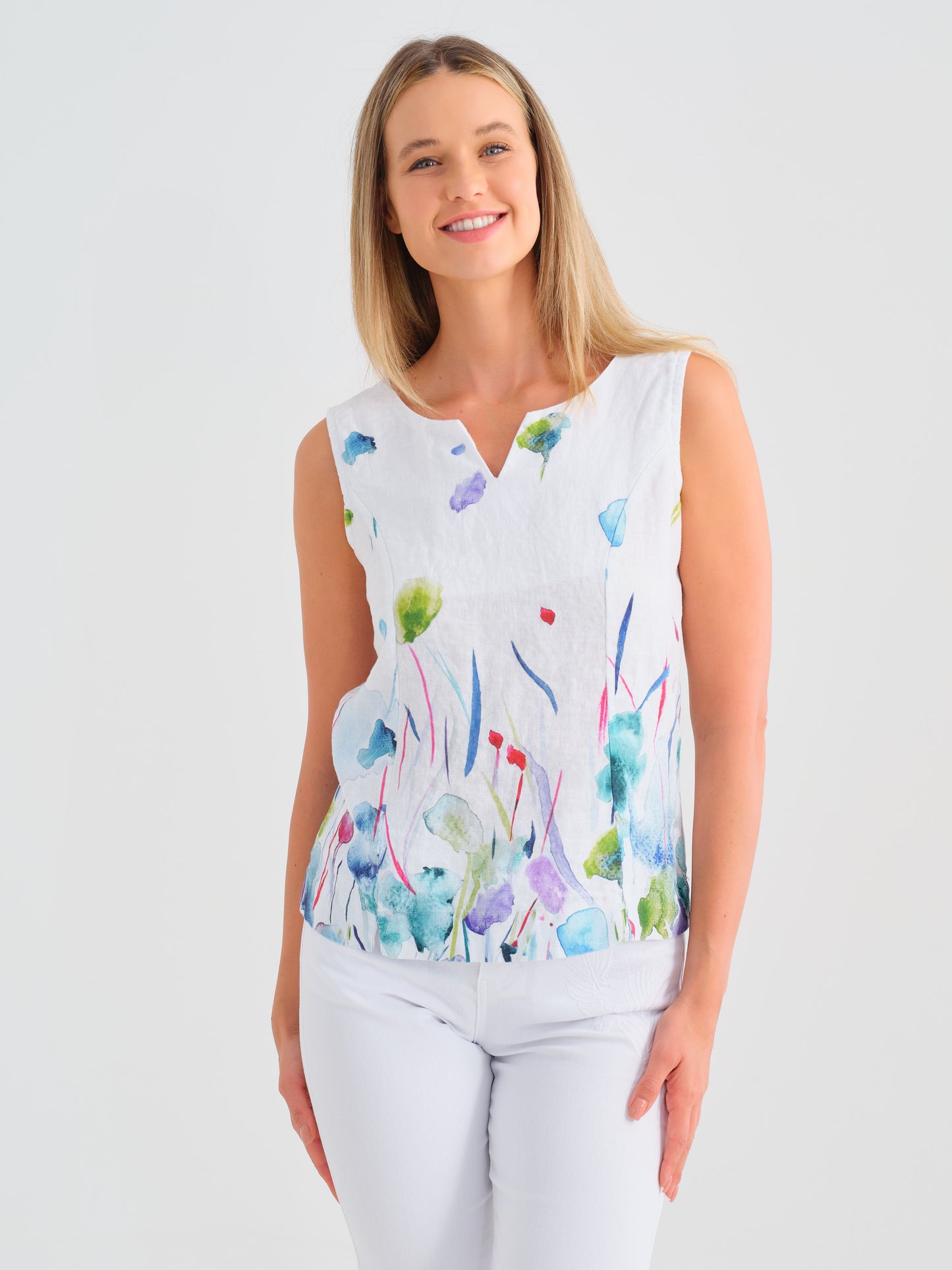 Dolcezza Watercolour Floral Linen Shell Top