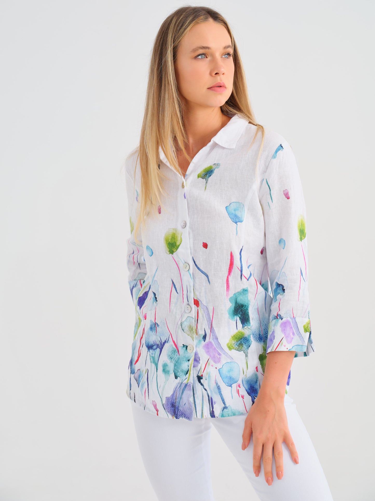 Dolcezza Watercolour Floral Linen Shirt