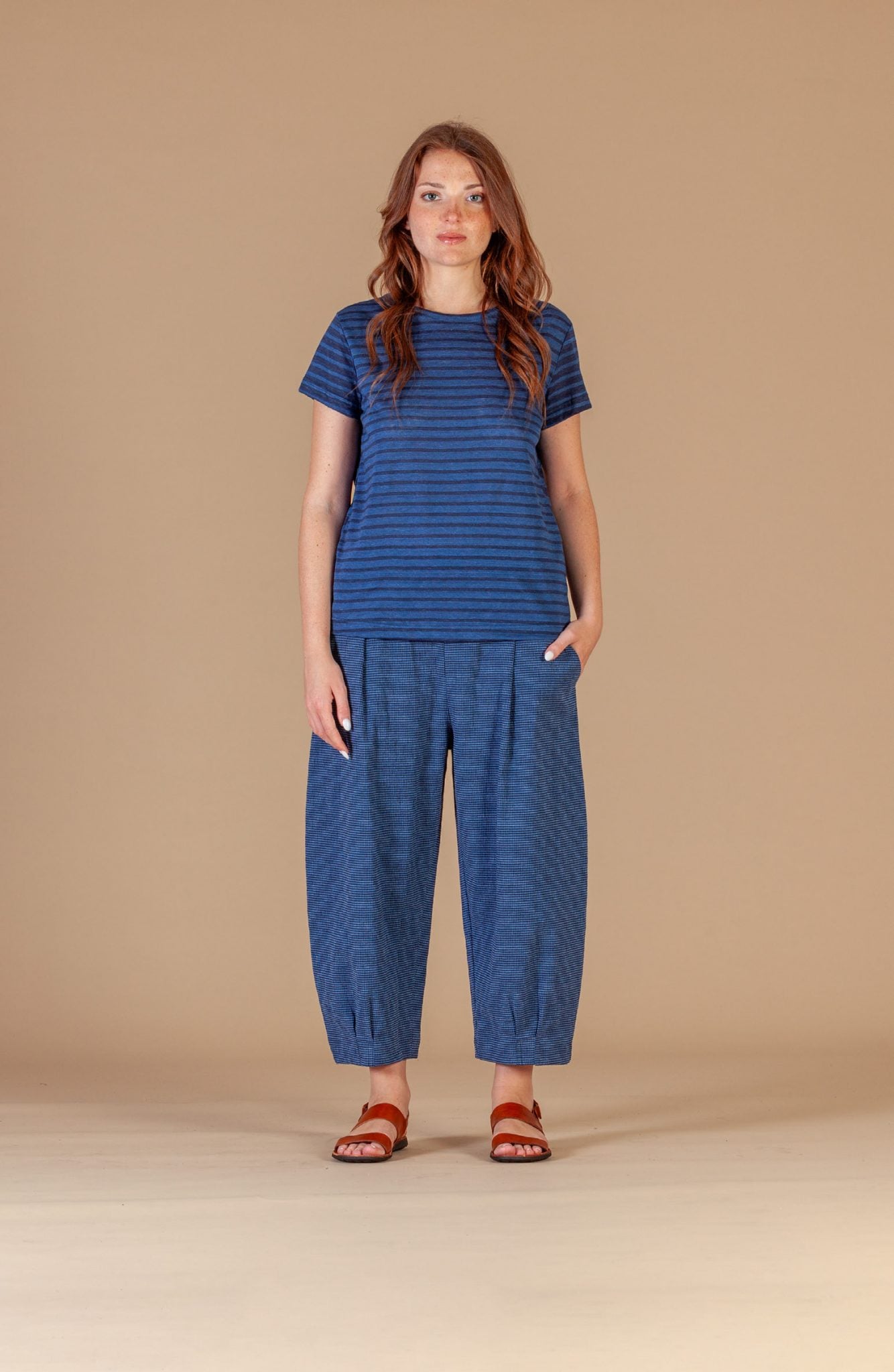 Mama B Bianco Q Blue Check Trousers
