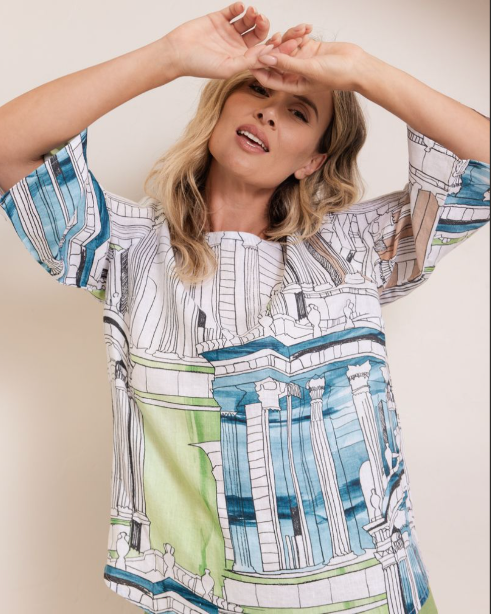 See Saw Rome Print Linen Top