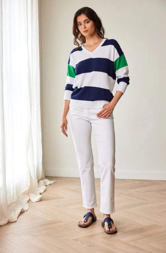 Peruzzi Stripe V Neck Jumper