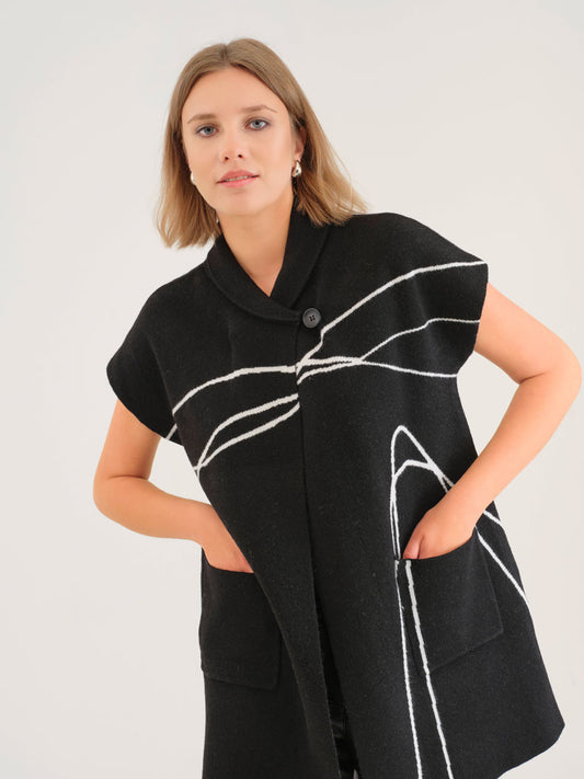 Dolcezza Black Knit Sleeveless Cardigan