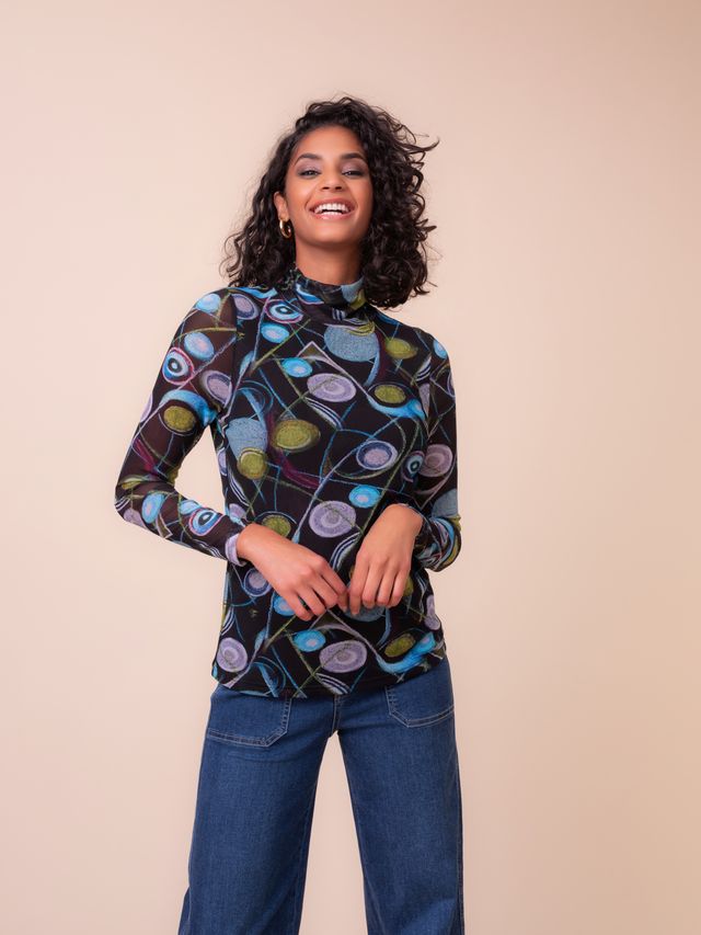 Alison Sheri Multicolour Mock Neck Top
