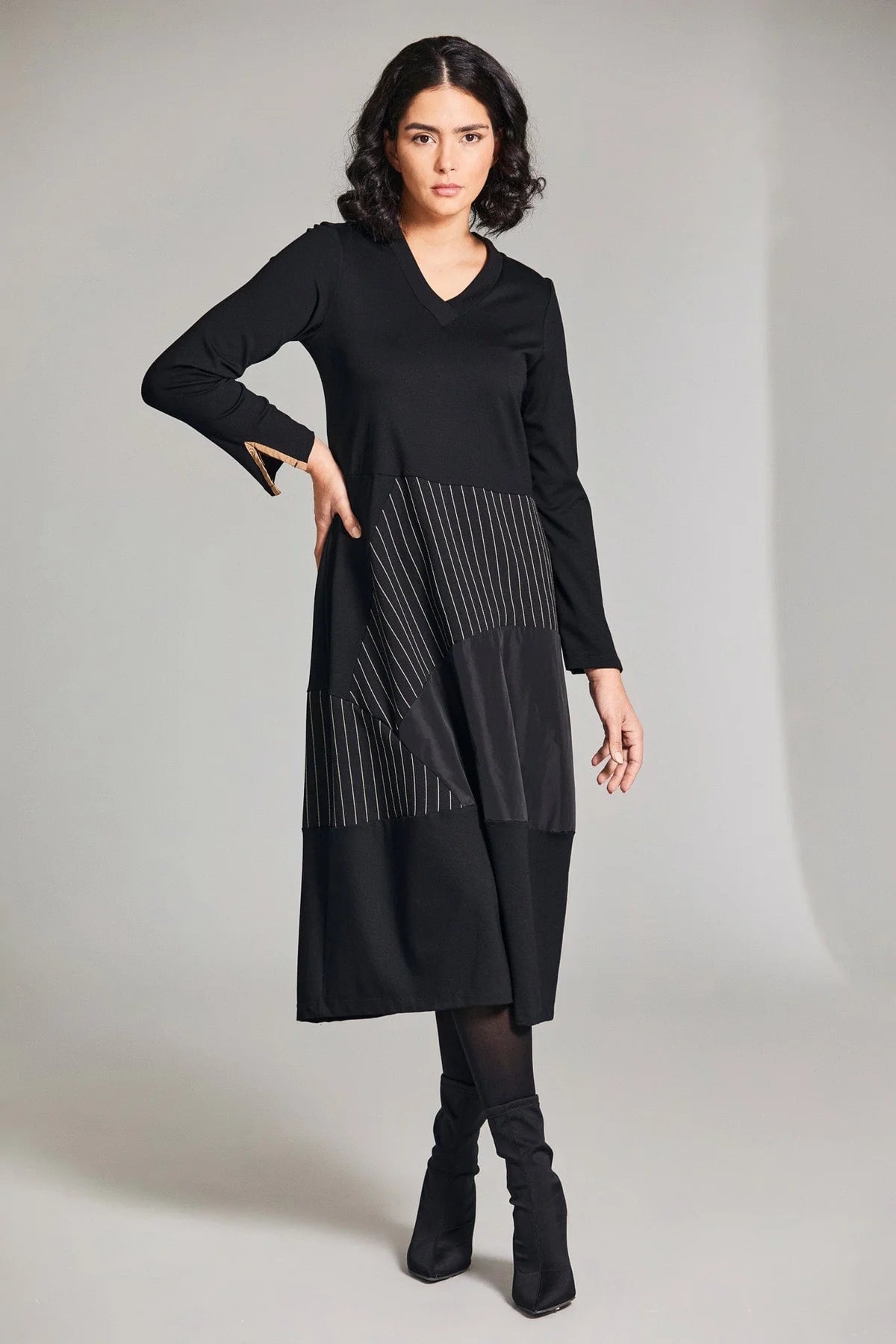 Peruzzi Pinstripe Trim Dress