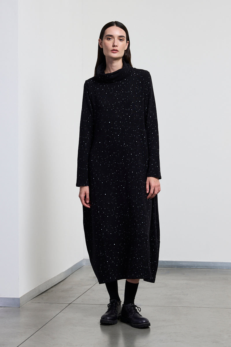 Neirami Turtleneck Long Dotted Dress - Nero