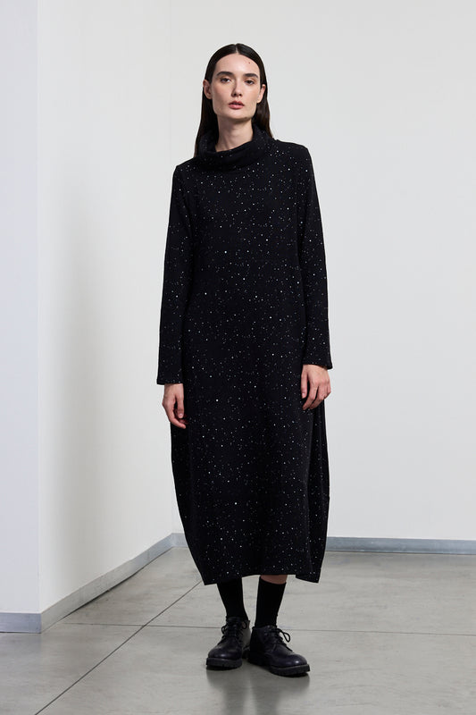 Neirami Turtleneck Long Dotted Dress - Nero