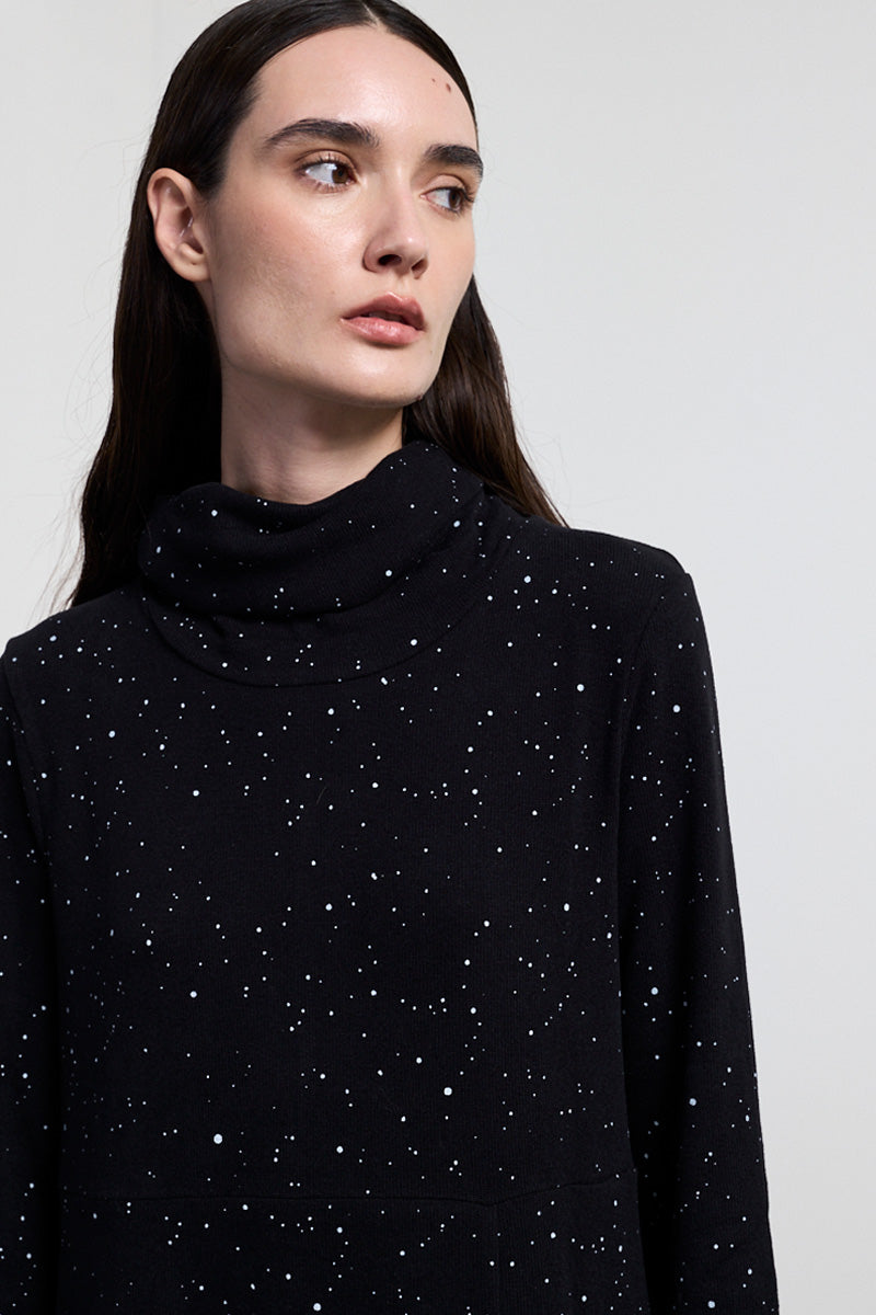 Neirami Turtleneck Long Dotted Dress - Nero