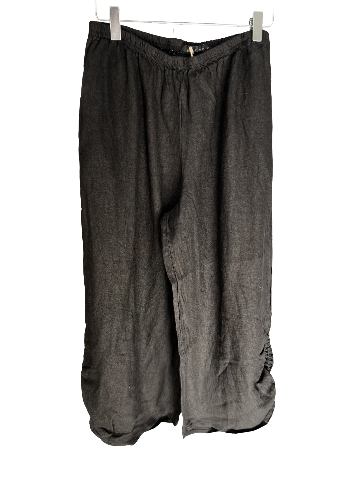 Cut Loose Linen Trousers with Ruched Detail