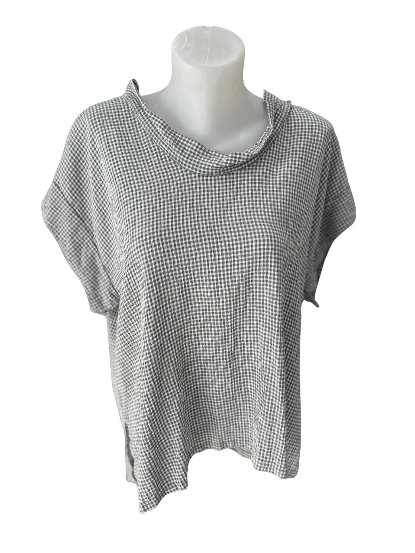 Cut Loose Crinkle Check Cowl Top