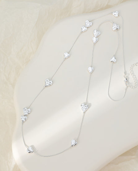 Gracee Jewellery Long Silver Heart Necklace