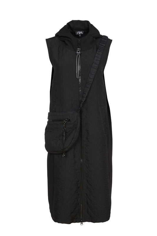 Ora Black Quilted Waistcoat with Bag